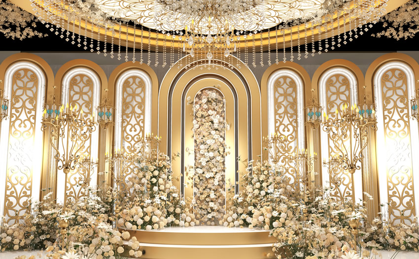 于田香槟色调婚礼堂效果展示